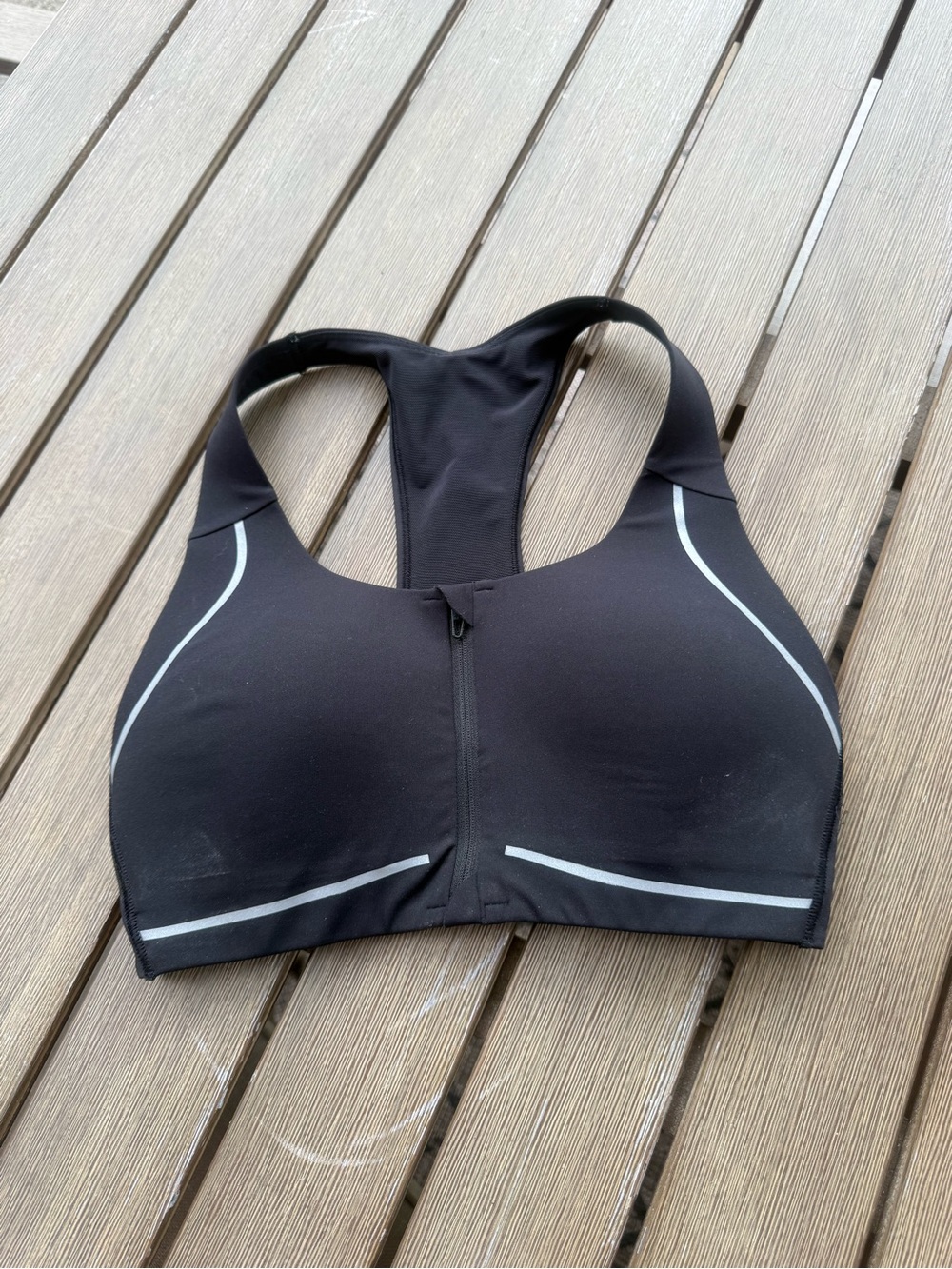 Gymshark Black Zip Front Reflective Racerback Sports Bra